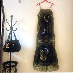 👗👗ECI👗👗Ruffled Olive 🫒 Green Tie-Dye Maxi Dress Size XL
